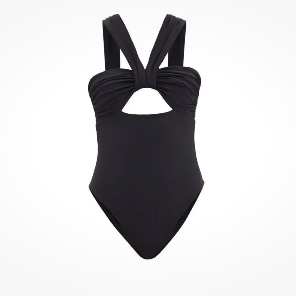 Nensi Dojaka Butterfly Cut-Out One Piece Swimsuit Black Halter Neck